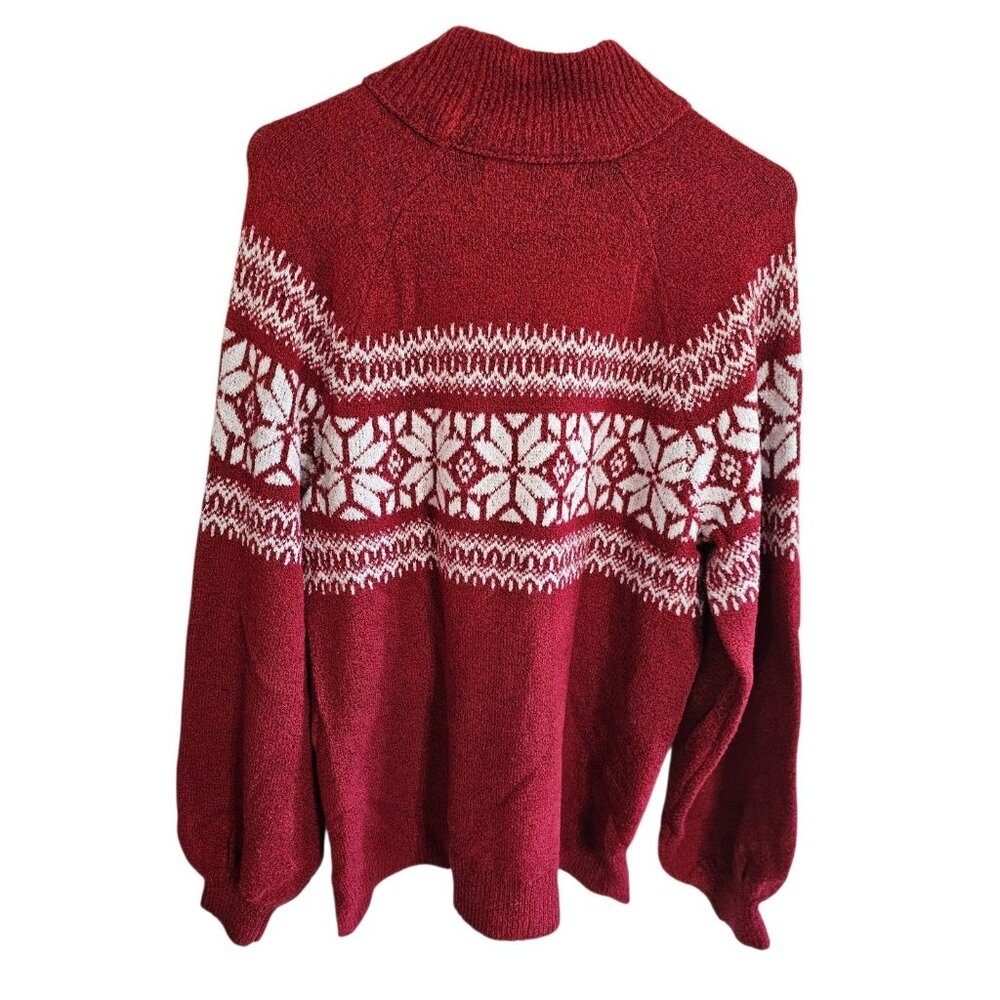 Abercrombie & Fitch Women’s Large Red Fair Isle Mock Neck Knit Sweater Preppy - Picture 3 of 7